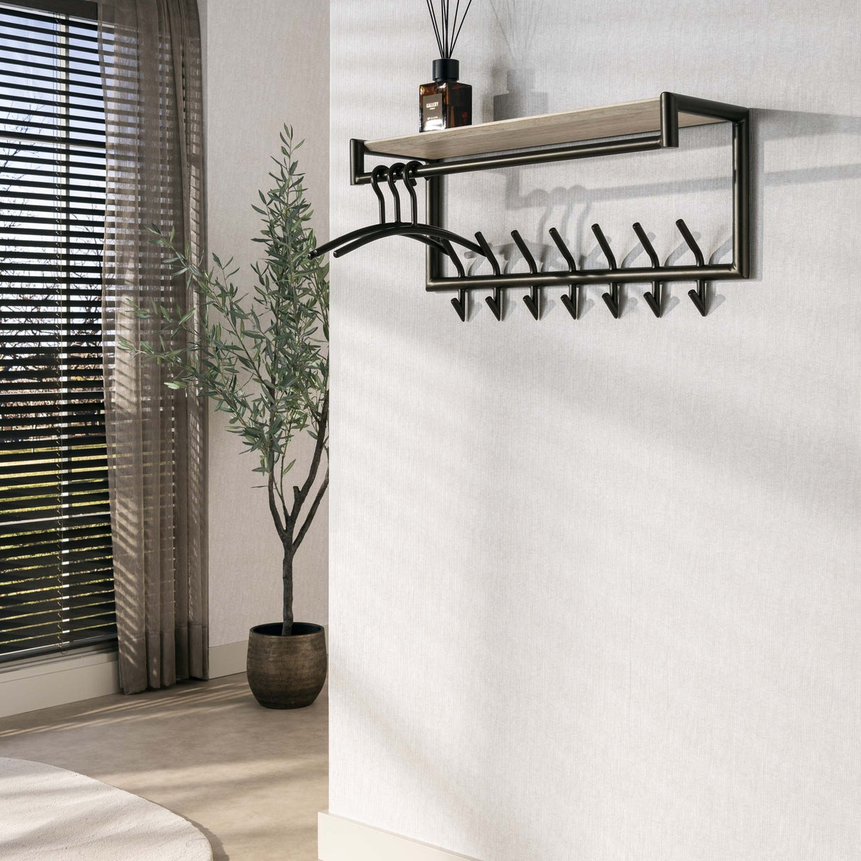 Kapstokken - Wandkapstok Aria 2x7 haken Travertine Melamine Bronskleurig - Dimehouse