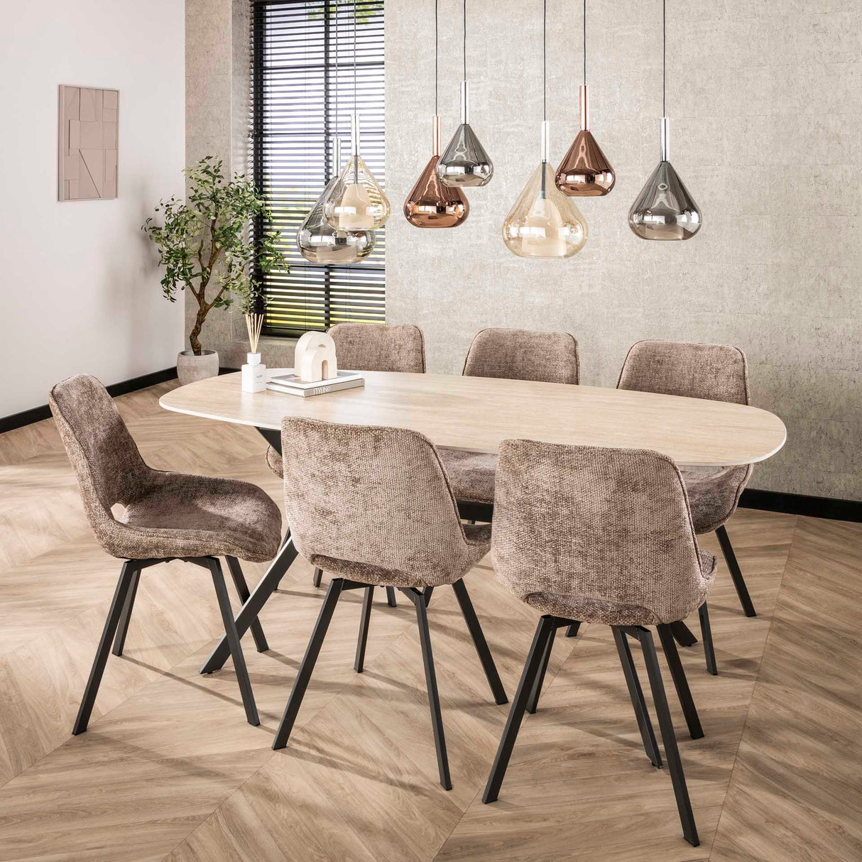Eetkamerstoelen - Set van 4 eetkamerstoelen Riviera Rich champagne draaibaar - Dimehouse