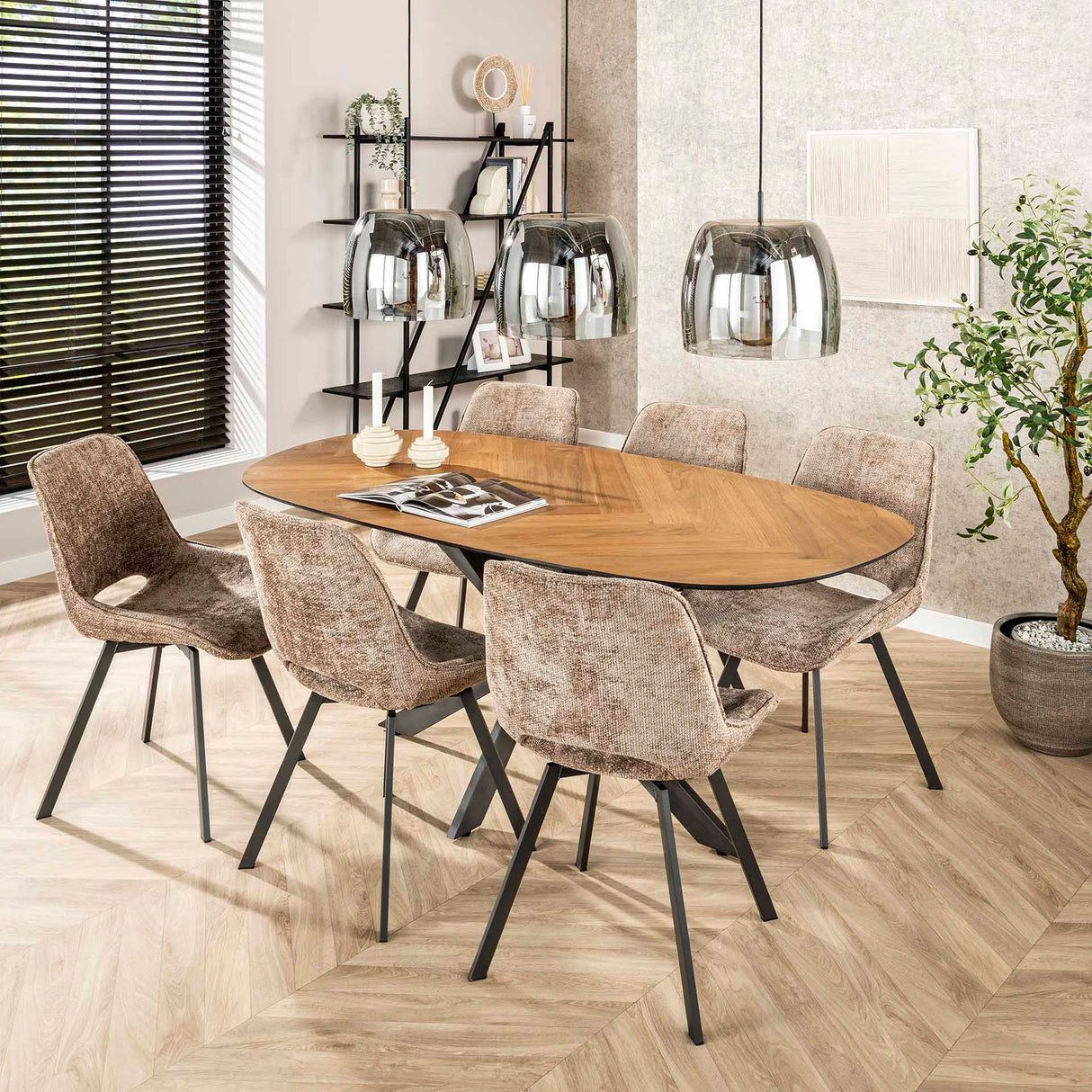 Eetkamerstoelen - Set van 4 eetkamerstoelen Riviera Rich champagne draaibaar - Dimehouse