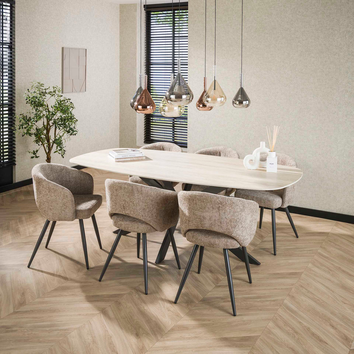 Eetkamerstoelen - Set van 2 eetkamerstoelen Cargo Stof Zand - Dimehouse