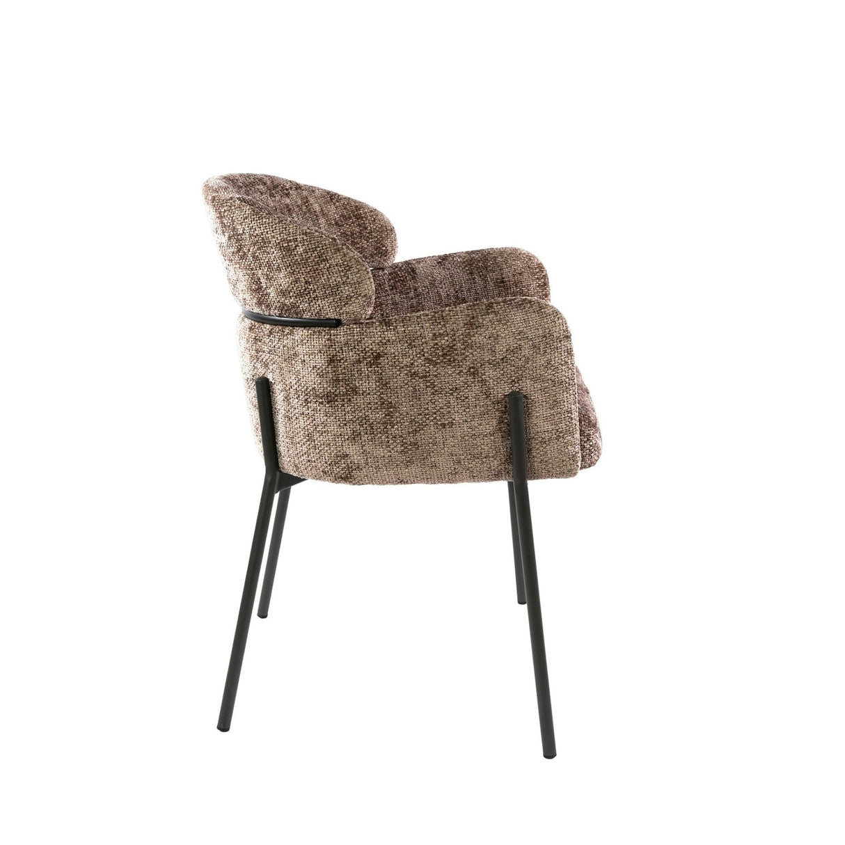 Eetkamerstoelen - Eetkamerstoel Chenille Taupe met ronde rug en arm - Lola - Dimehouse