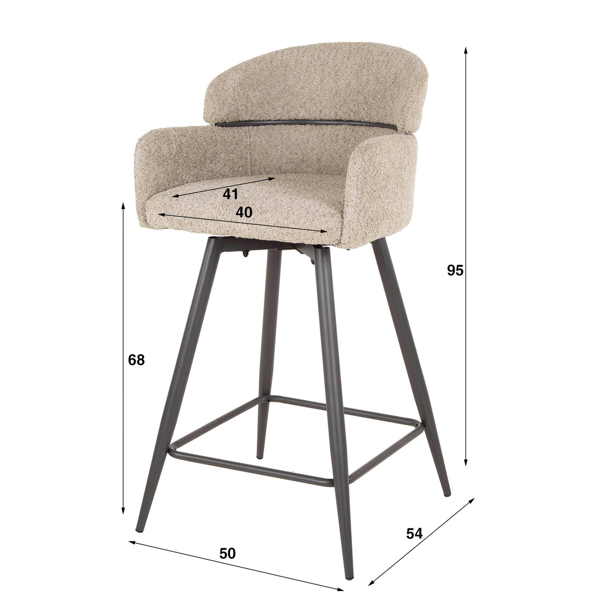 Barkrukken - Set van 2 barkrukken Sienna Bouclé zand ronde rug draaibaar - Dimehouse