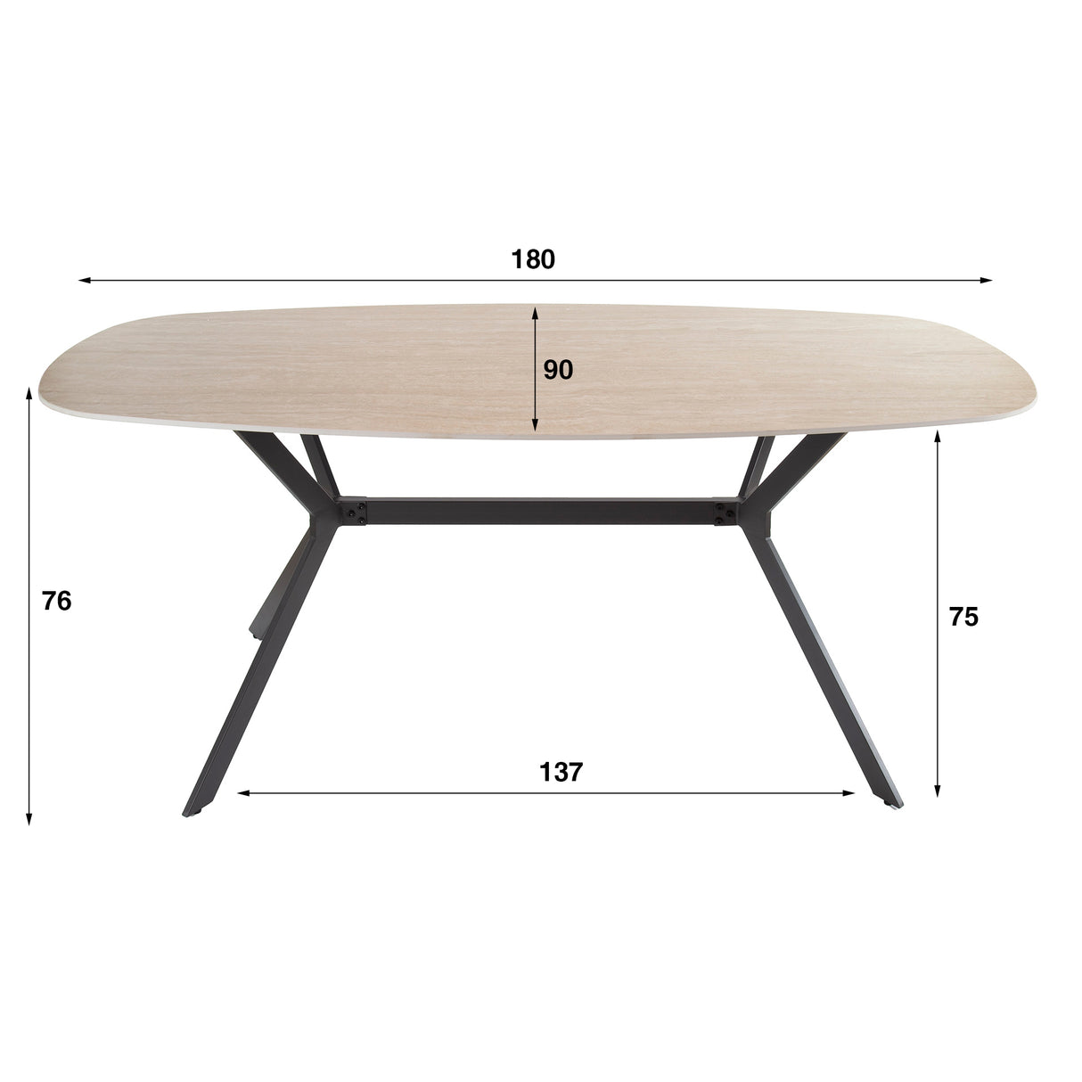 Eettafels - Eettafel Jimi Deens Ovaal Keramiek Travertinlook 180 cm - Dimehouse