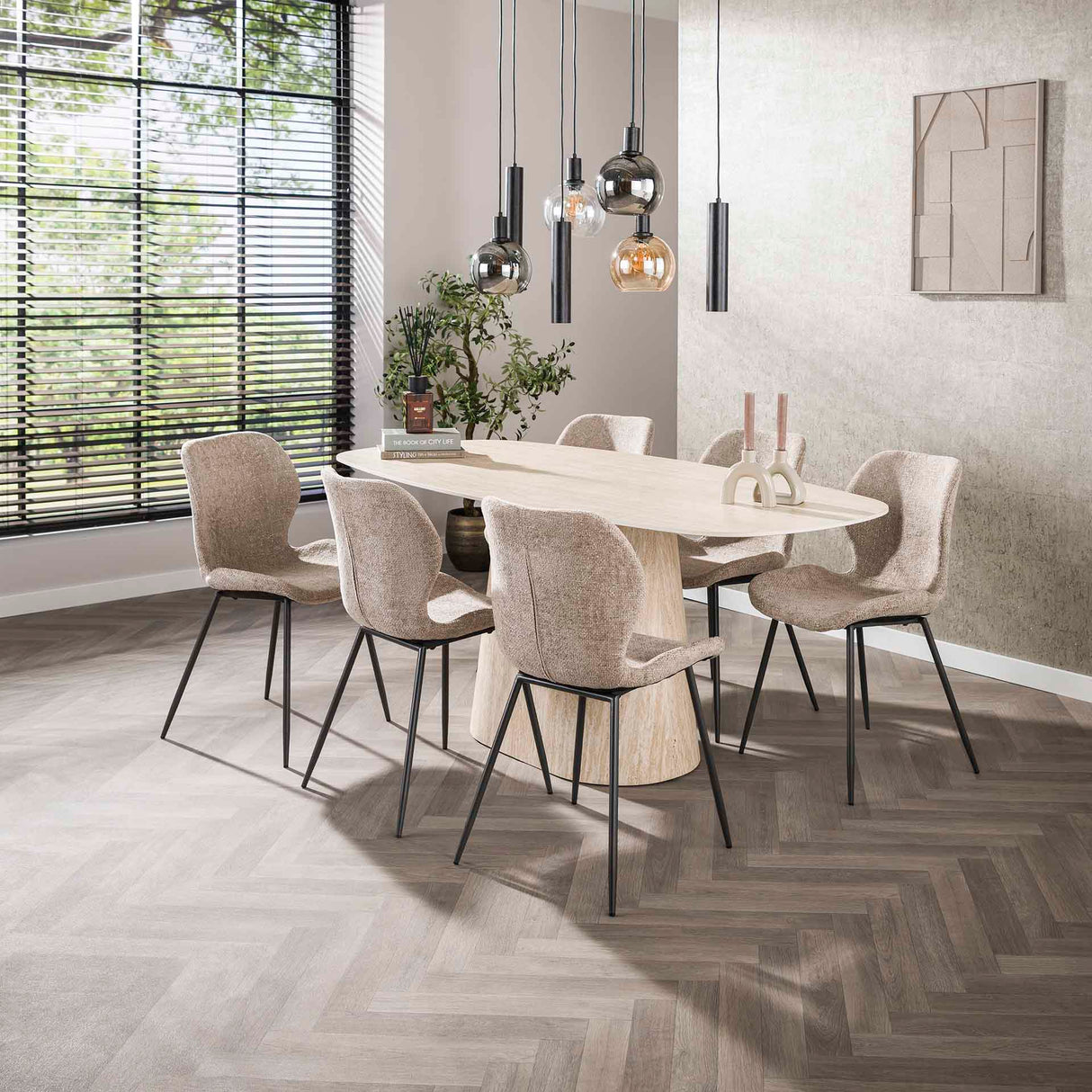 Eettafels - Moderne Eettafel Archon Keramiek Travertin 180 cm - Dimehouse