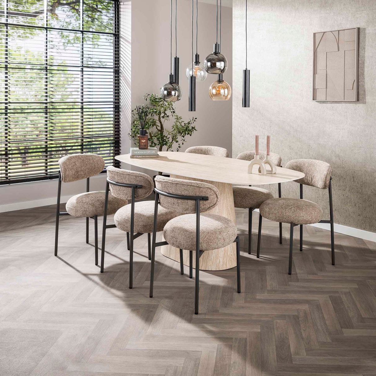 Eettafels - Moderne Eettafel Archon Keramiek Travertin 180 cm - Dimehouse
