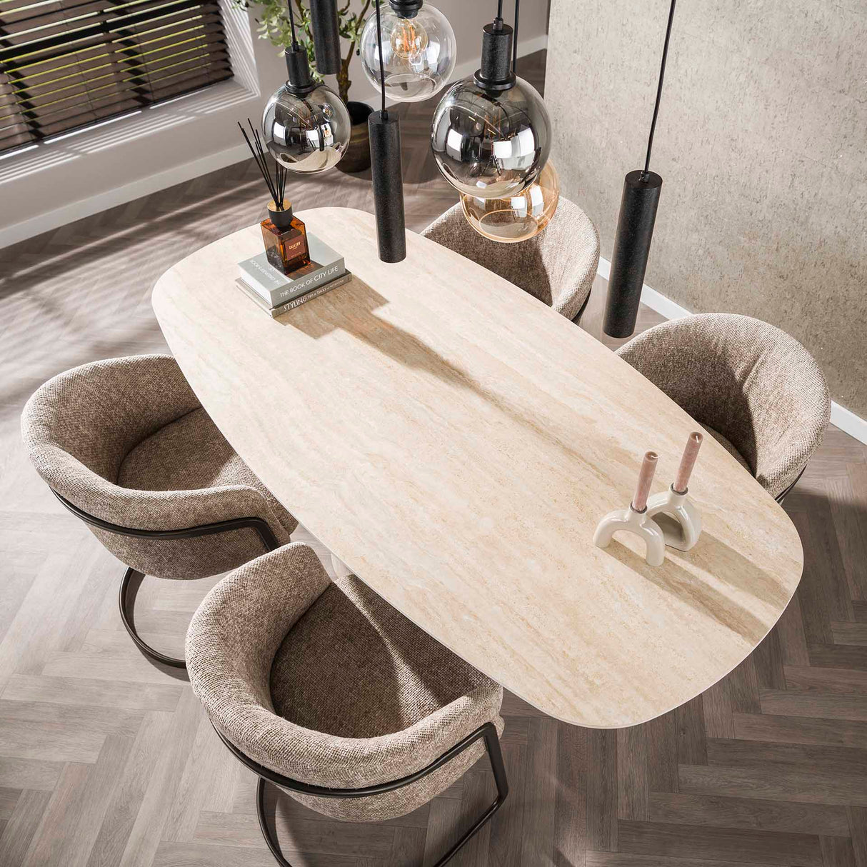 Eettafels - Moderne Eettafel Archon Keramiek Travertin 180 cm - Dimehouse