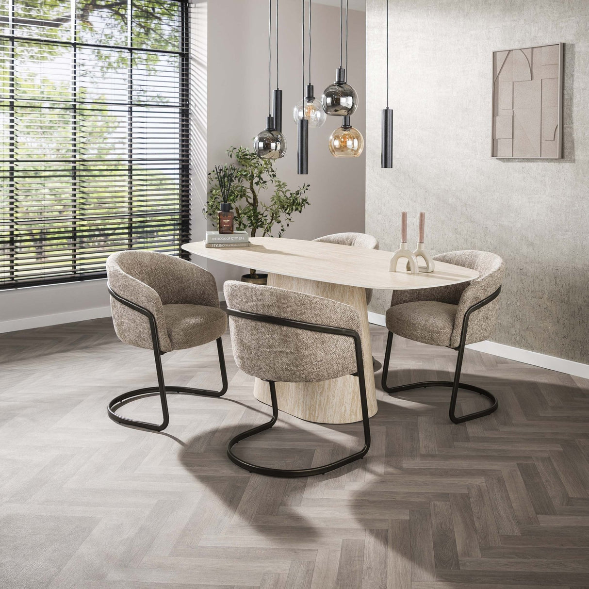 Eetkamerstoelen - Set van 2 eetkamerstoelen Reno Hoven zand stof - Dimehouse