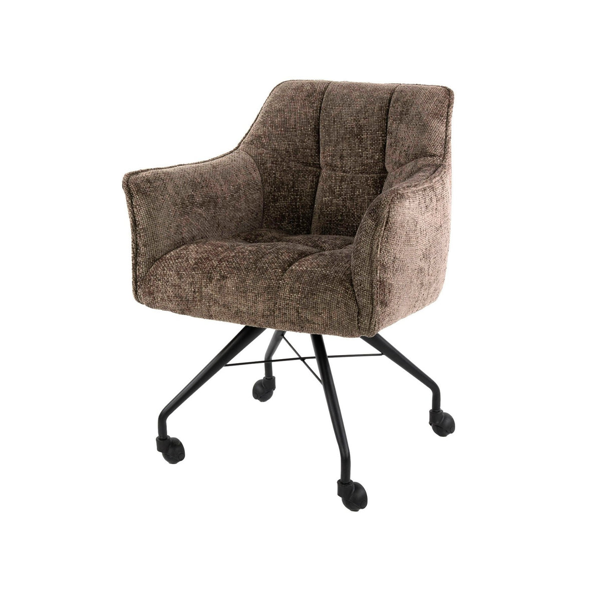 Eetkamerstoelen - Set van 2 Eetkamerstoelen Tova Stof Taupe Met Wieltjes - Dimehouse