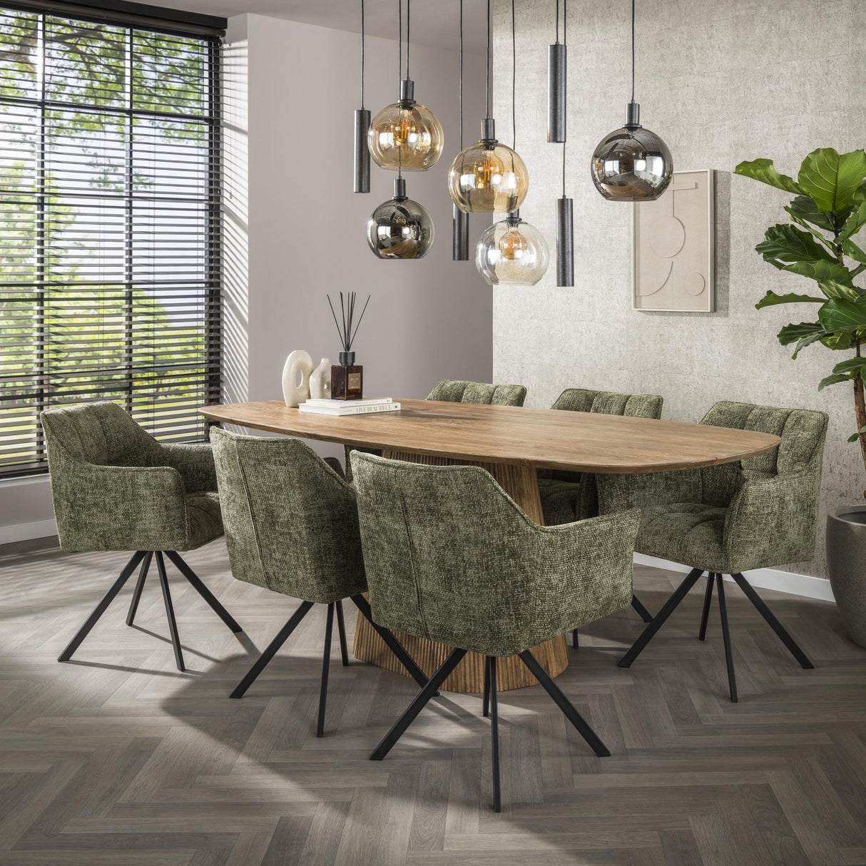 Eetkamerstoelen - Draaibare Eetkamerstoel Lino Chenille Hoven Groen - Dimehouse