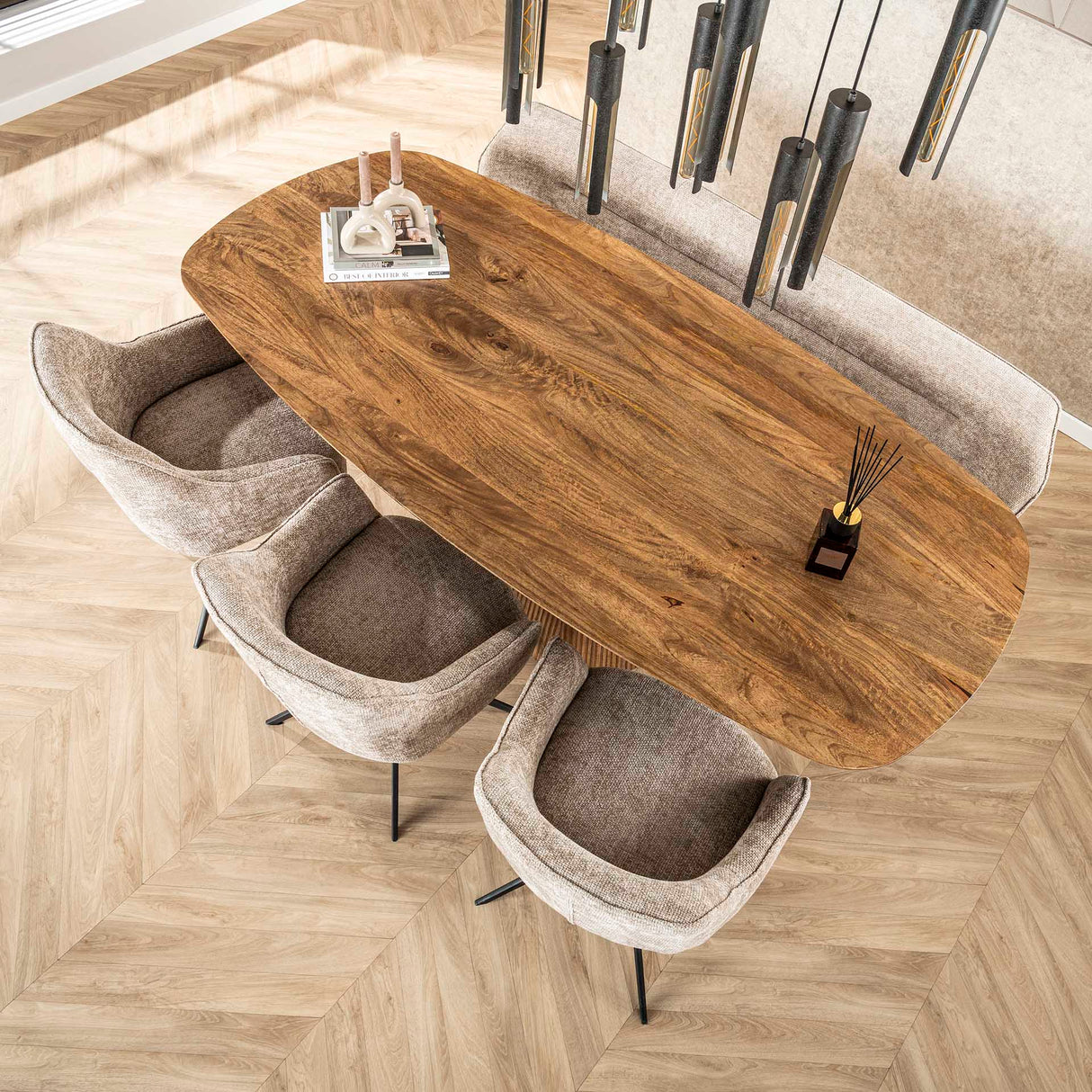 Eetkamerstoelen - Set van 2 eetkamerstoelen Chia Rich Stof Zand Draaibaar - Dimehouse