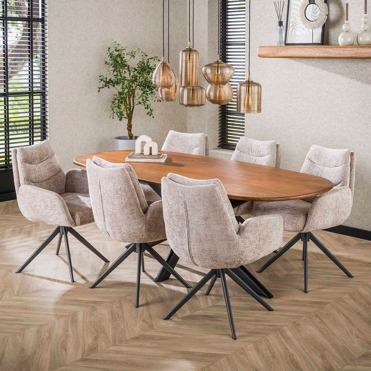 Eetkamerstoelen - Eetkamerstoel Elite Zand Chenille Stof Rich Draaibaar - Dimehouse