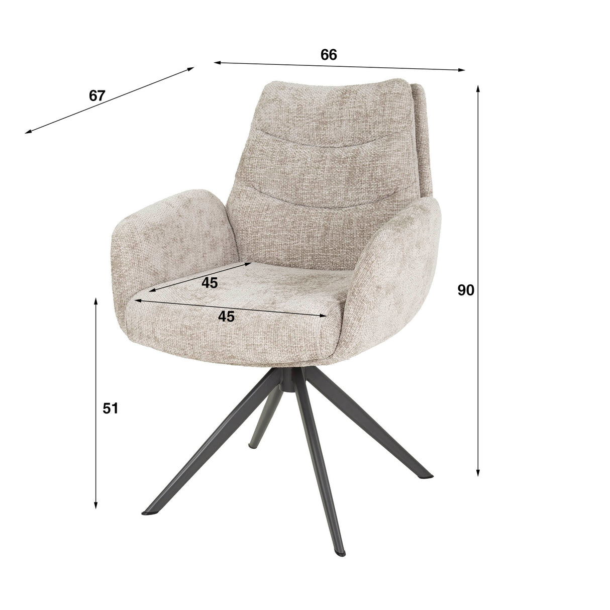 Eetkamerstoelen - Set van 2 Eetkamerstoelen Elite Zand Chenille Stof Rich Draaibaar - Dimehouse