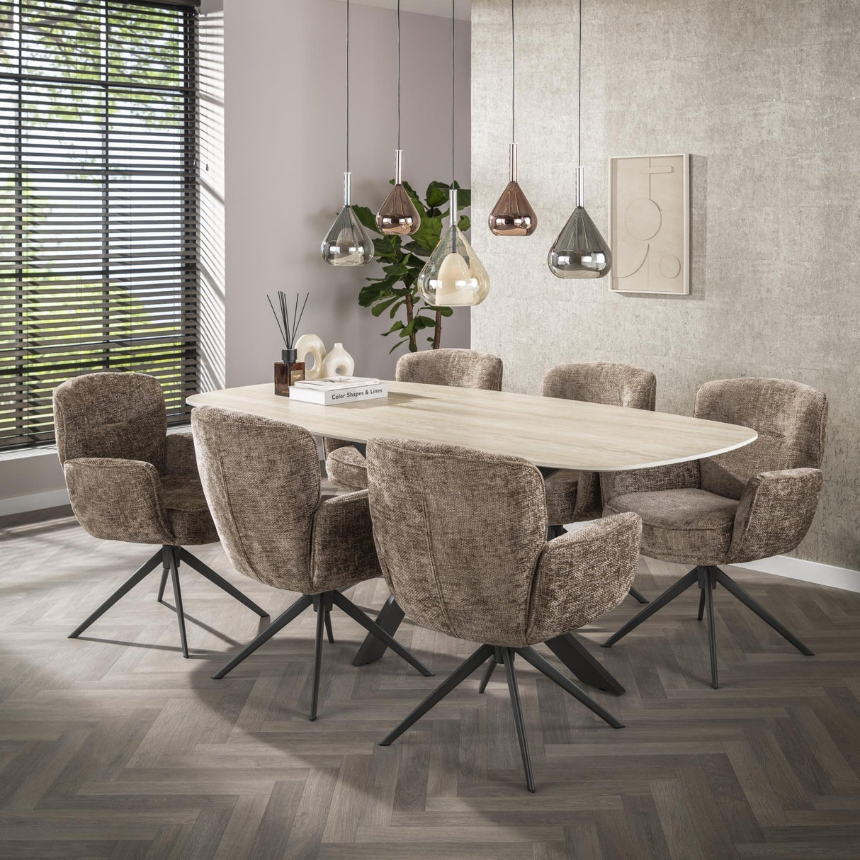 Eetkamerstoelen - Set van 2 eetkamerstoelen Savona draaibaar Hoven rich champagne - Dimehouse
