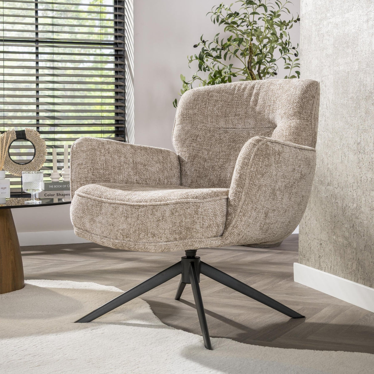 Fauteuils - Savona draaibare fauteuil Hoven Rich Stof Zand - Dimehouse