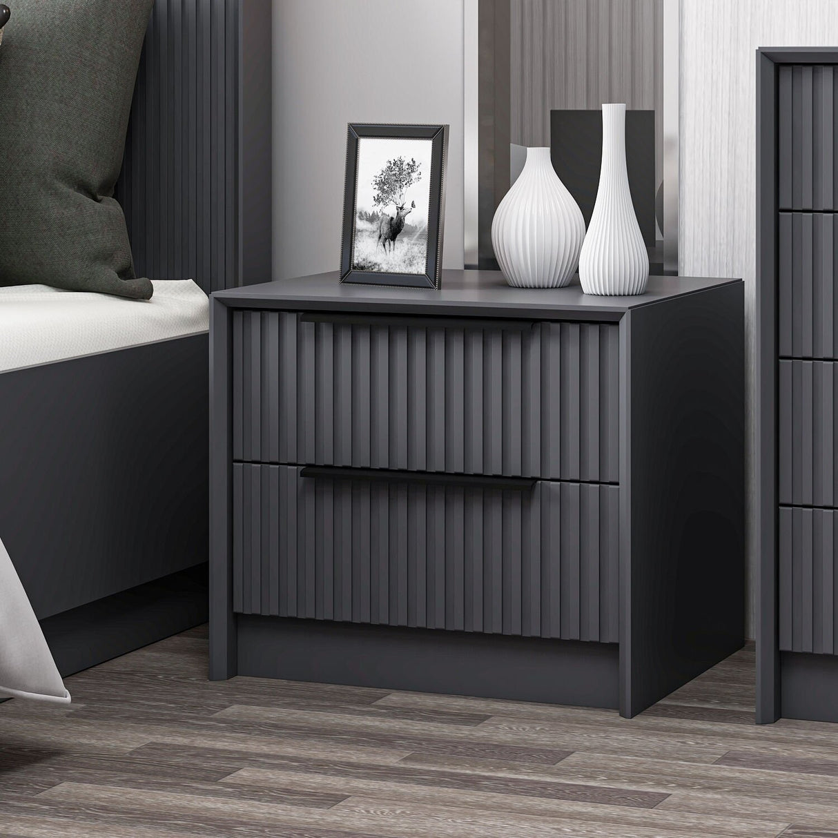 Nachtkastjes - Nachtkastje Kale Luxe Antraciet Melamine 45x53x45 cm - Dimehouse