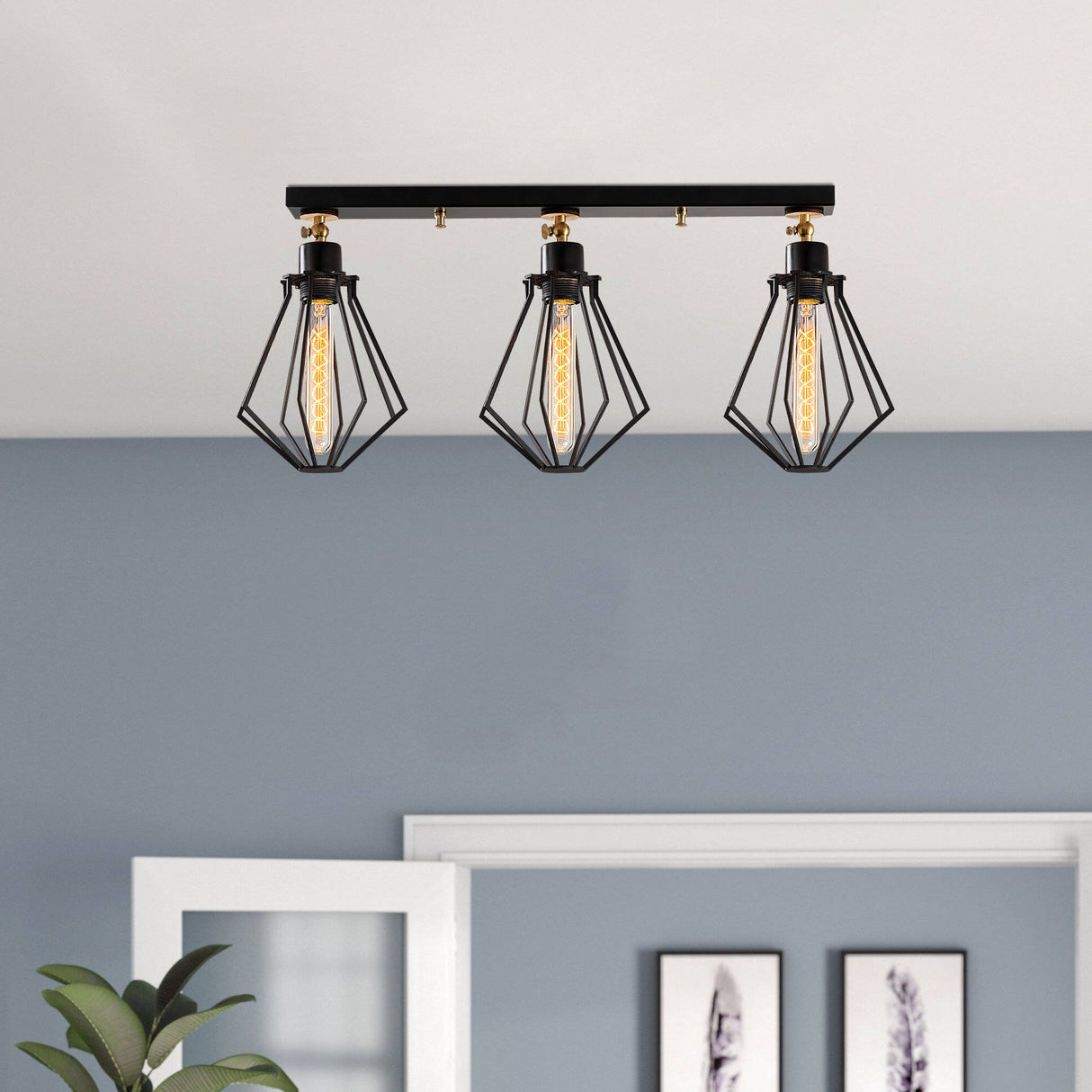 Hanglampen - Hanglamp 3 - lichts Zwart Goud Metaal Palisade - Dimehouse