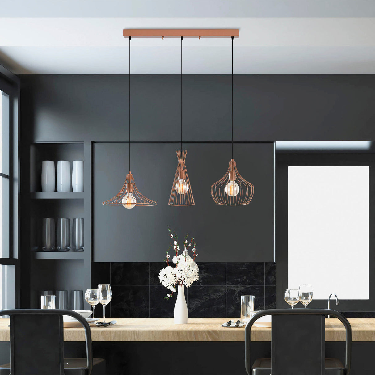 Hanglampen - Hanglamp 3 - lichts Koperkleurig Metaal Evermere - Dimehouse