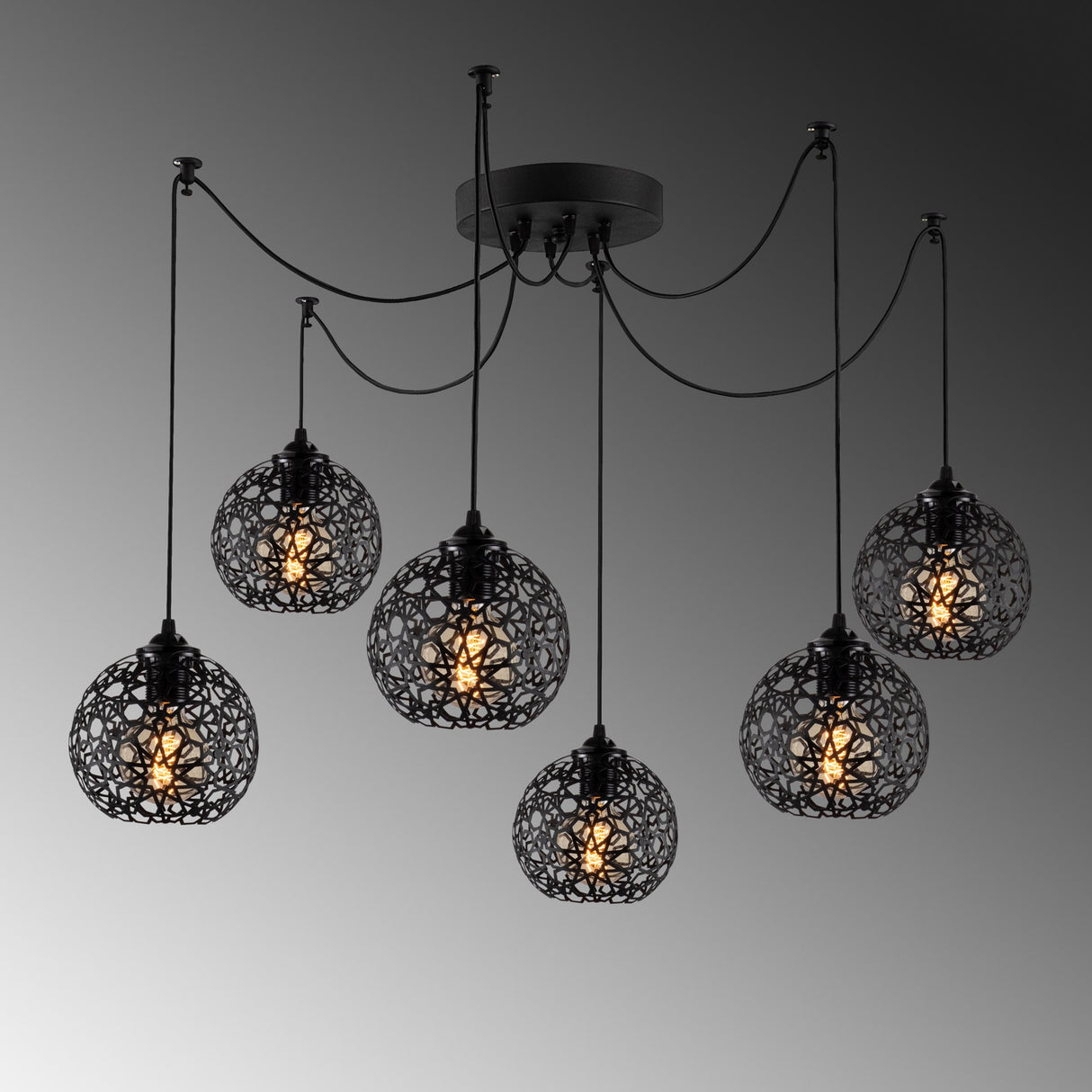 Hanglampen - Hanglamp 6 - lichts Zwart Metaal Quartz - Dimehouse