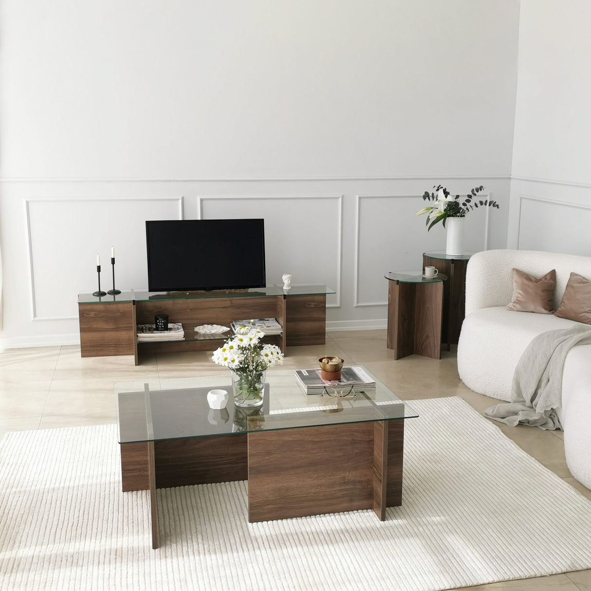 TV Meubels - TV Meubel Escape TV Walnoot Glas 158x40x35 cm - Dimehouse
