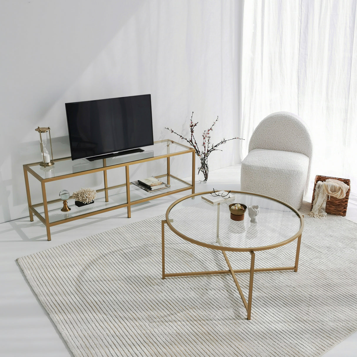 TV Meubels - TV Meubel Basic Gold Goud Glas 130x45x40 cm - Dimehouse