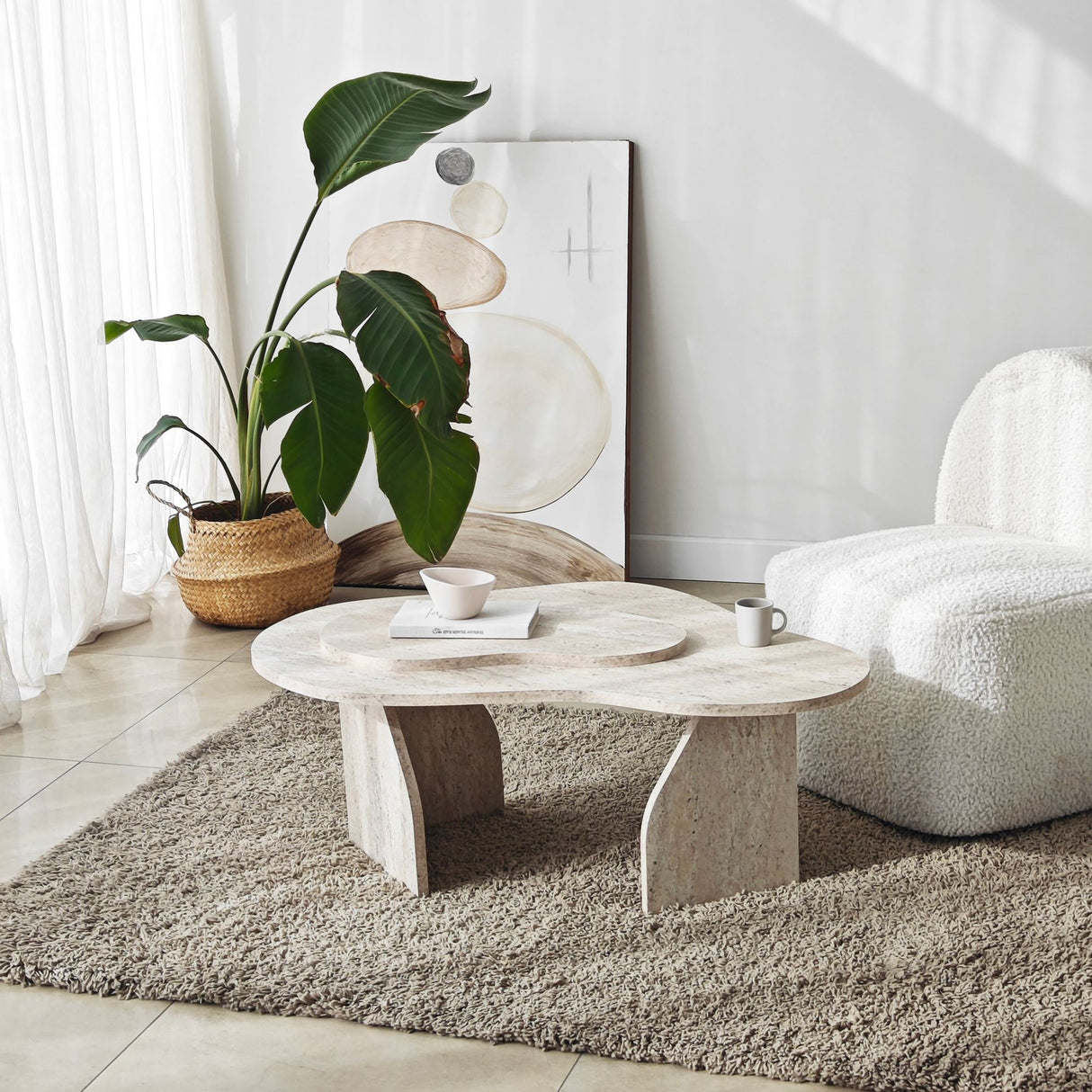 Salontafels - Organische Salontafel Travertin Melamine marmer look Melta - 105x65 cm - Dimehouse