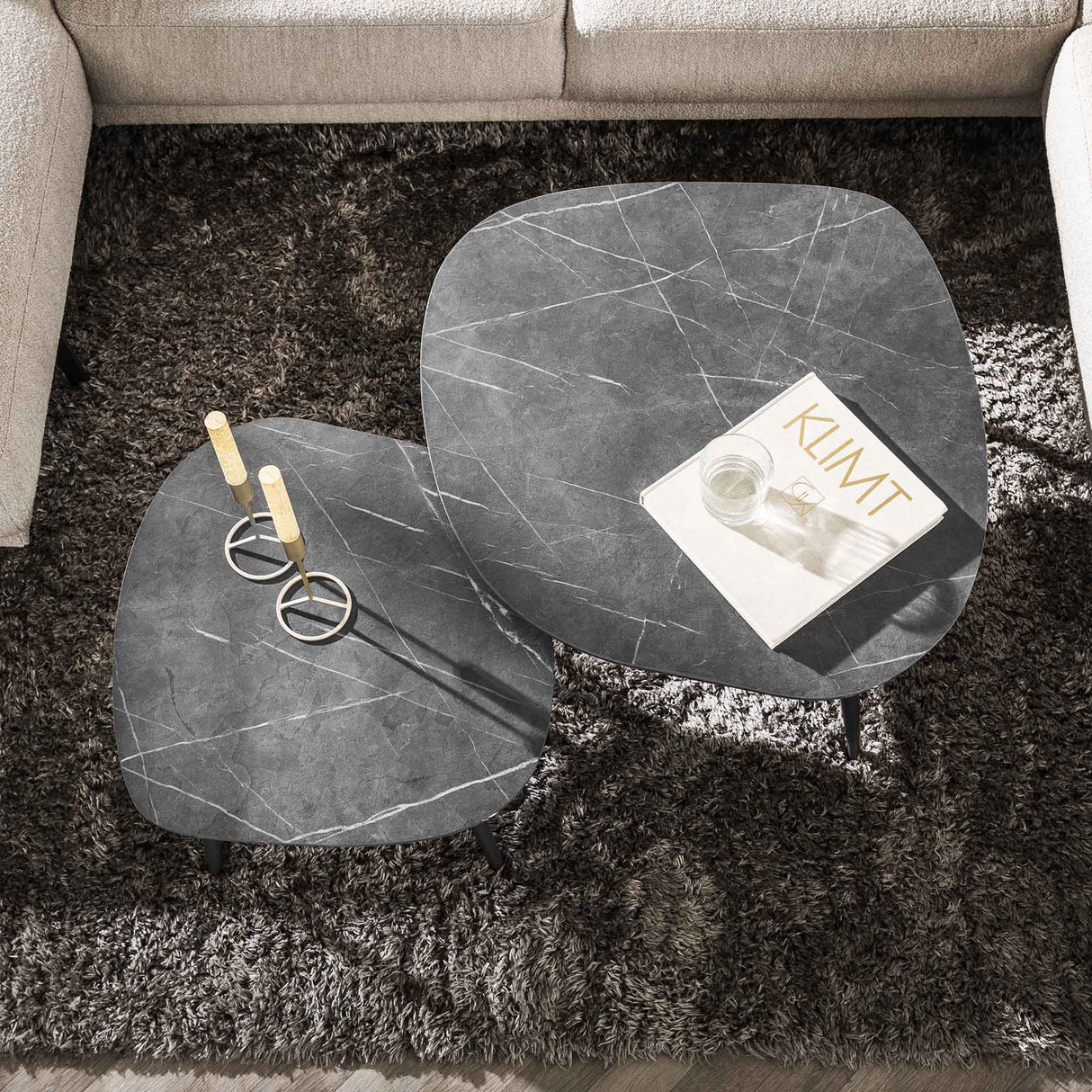 Salontafels - Organische Salontafel Set van 2 Conner Keramiek Look Grijs - Dimehouse
