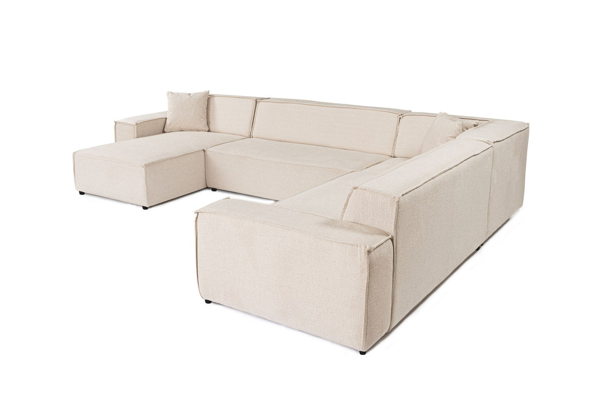 Banken - Hoekbank beige stof met stiknaad - XXL - 8 persoons - Puzzle - Dimehouse