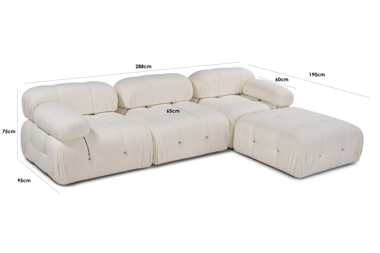 Banken - Modulaire XXL hoekbank Bubble met hocker - bouclé wit - Dimehouse