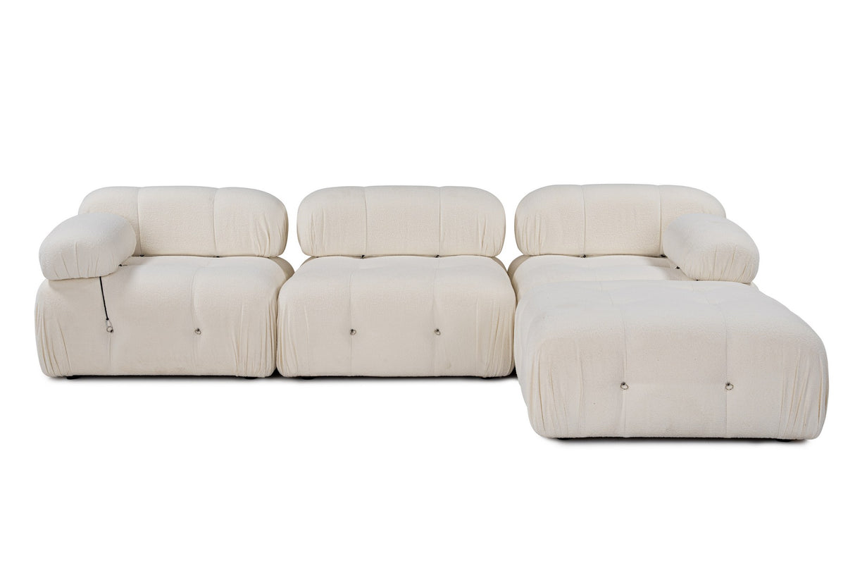 Banken - Modulaire XXL hoekbank Bubble met hocker - bouclé wit - Dimehouse