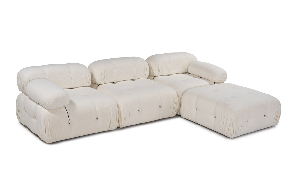Banken - Modulaire XXL hoekbank Bubble met hocker - bouclé wit - Dimehouse
