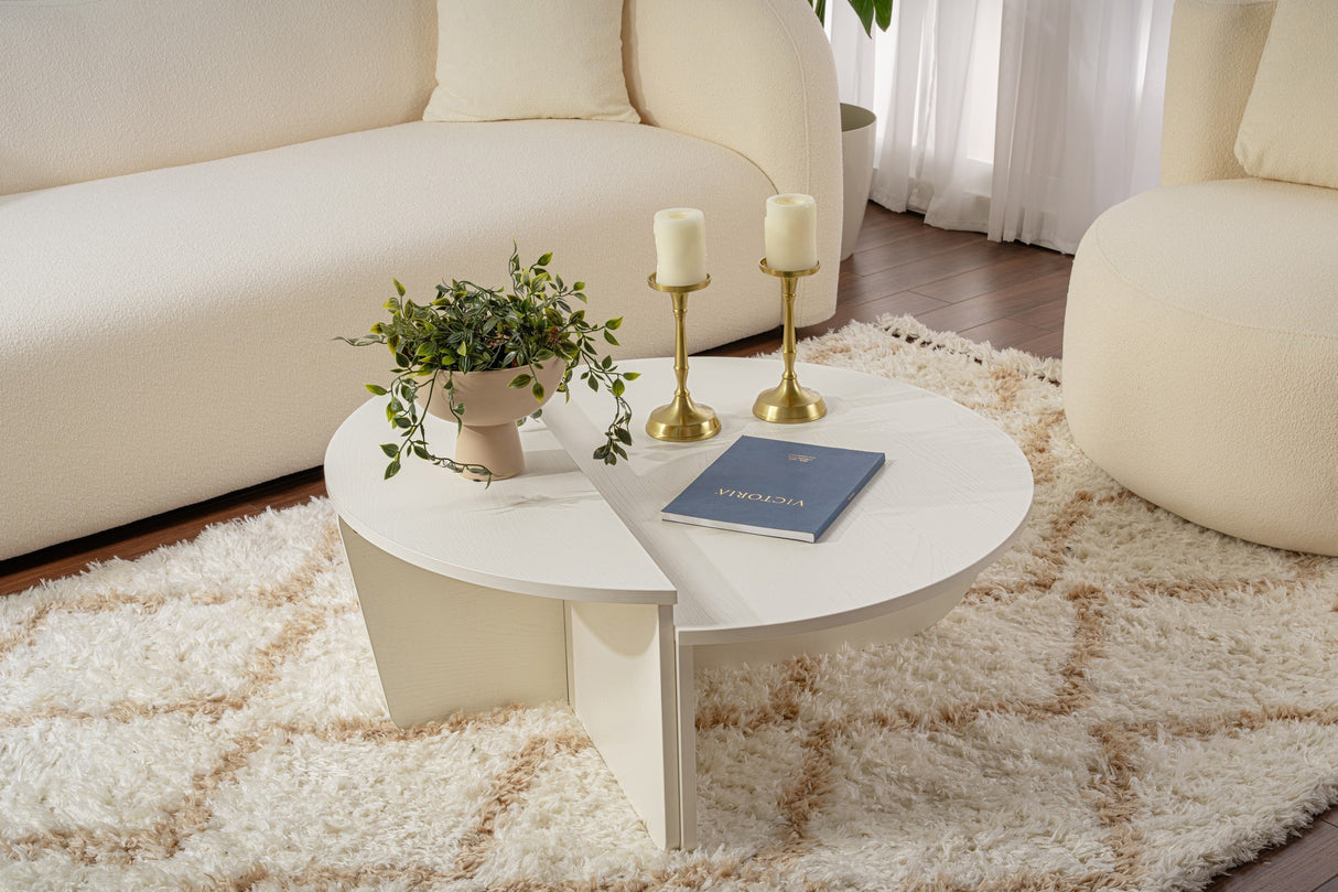 Salontafels - Ronde Salontafel Wood Wit 85 cm Houtlook Melamine Orin - Dimehouse