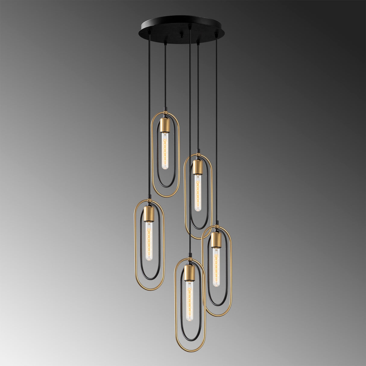 Hanglampen - Hanglamp 5 - lichts Zwart Goud Metaal Dune - Dimehouse