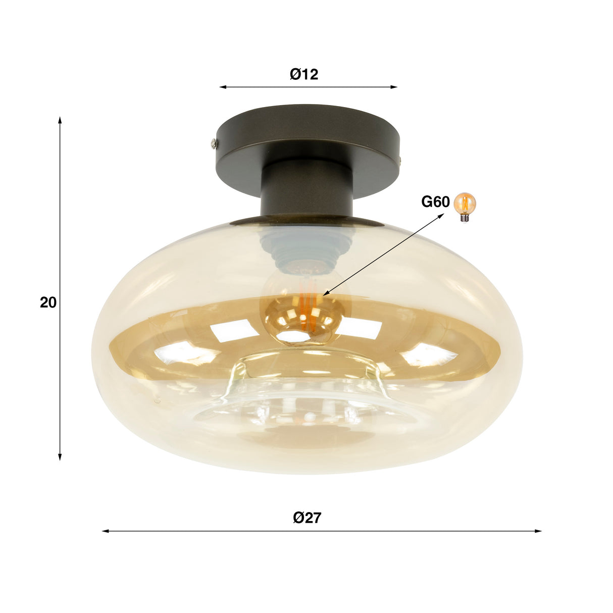 Plafondlampen - Plafondlamp Sola 1 - lichts Amber glas 27 cm - Dimehouse