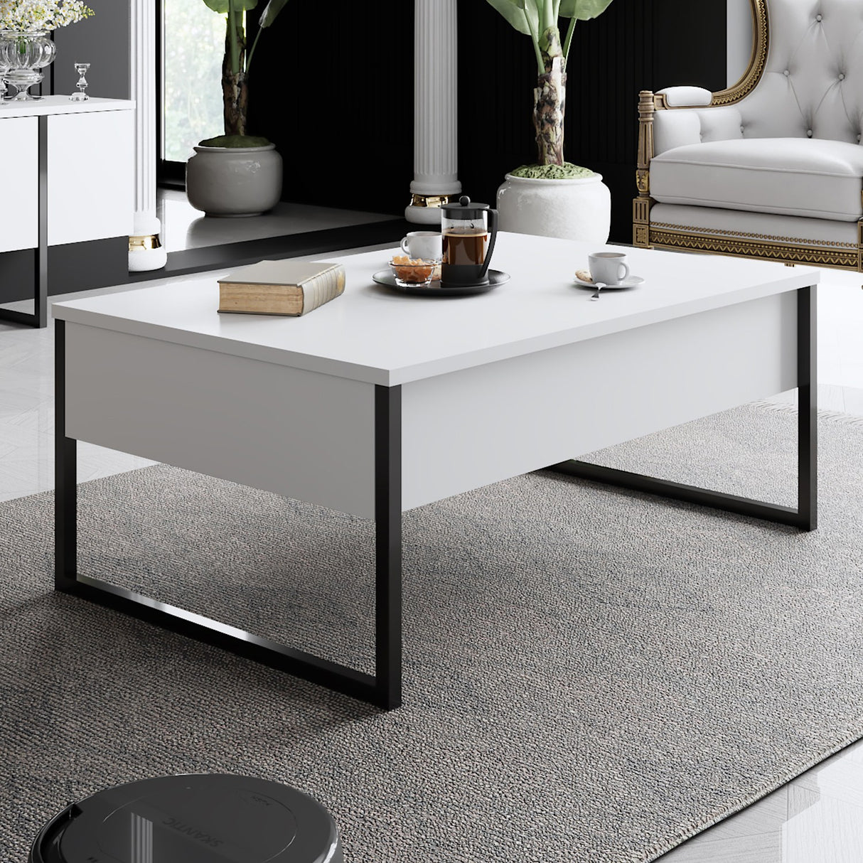 Salontafels - Rechthoekige Salontafel Wit Luxe 90x60 - Zwart Frame - Dimehouse