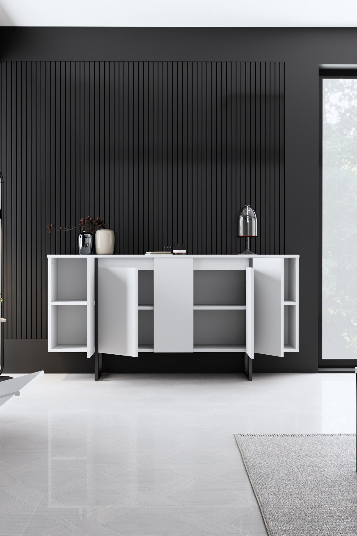 Dressoirs - Modern Dressoir Wit Luxe 160x80x35 - Zwart Frame - Dimehouse