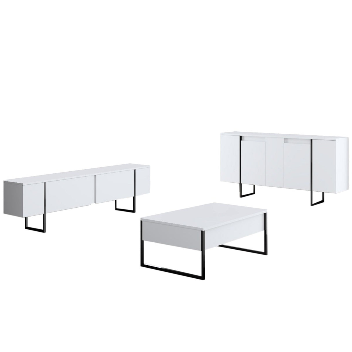 Dressoirs - Modern Dressoir Wit Luxe 160x80x35 - Zwart Frame - Dimehouse