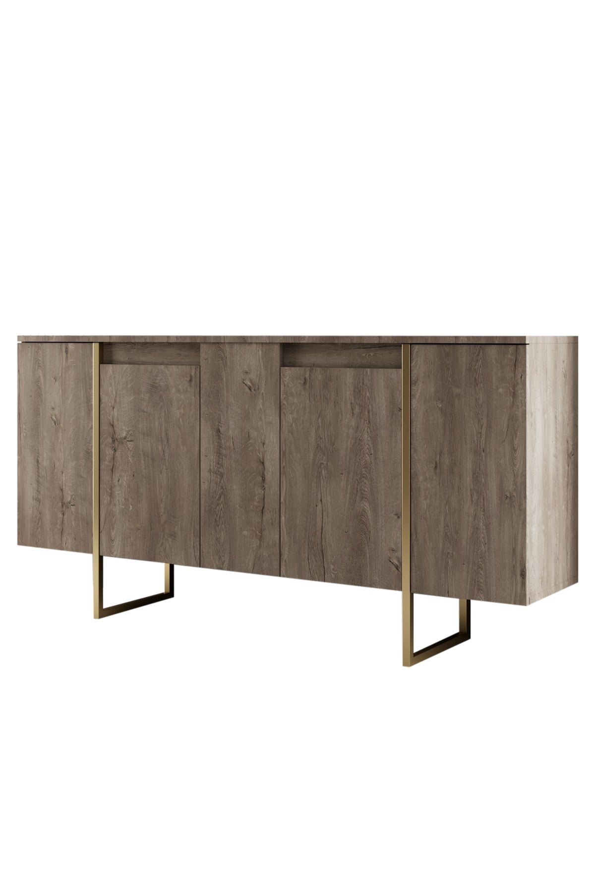 Dressoirs - Modern Dressoir Walnoot Luxe 160x80x35 - Gouden Frame - Dimehouse