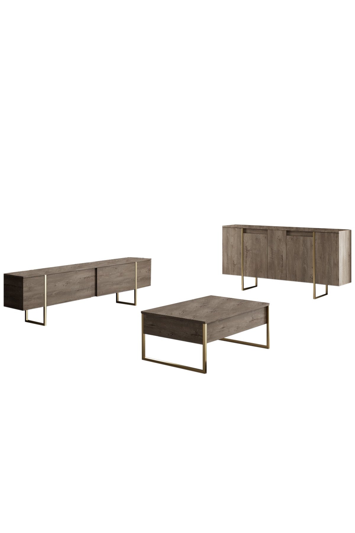Dressoirs - Modern Dressoir Walnoot Luxe 160x80x35 - Gouden Frame - Dimehouse