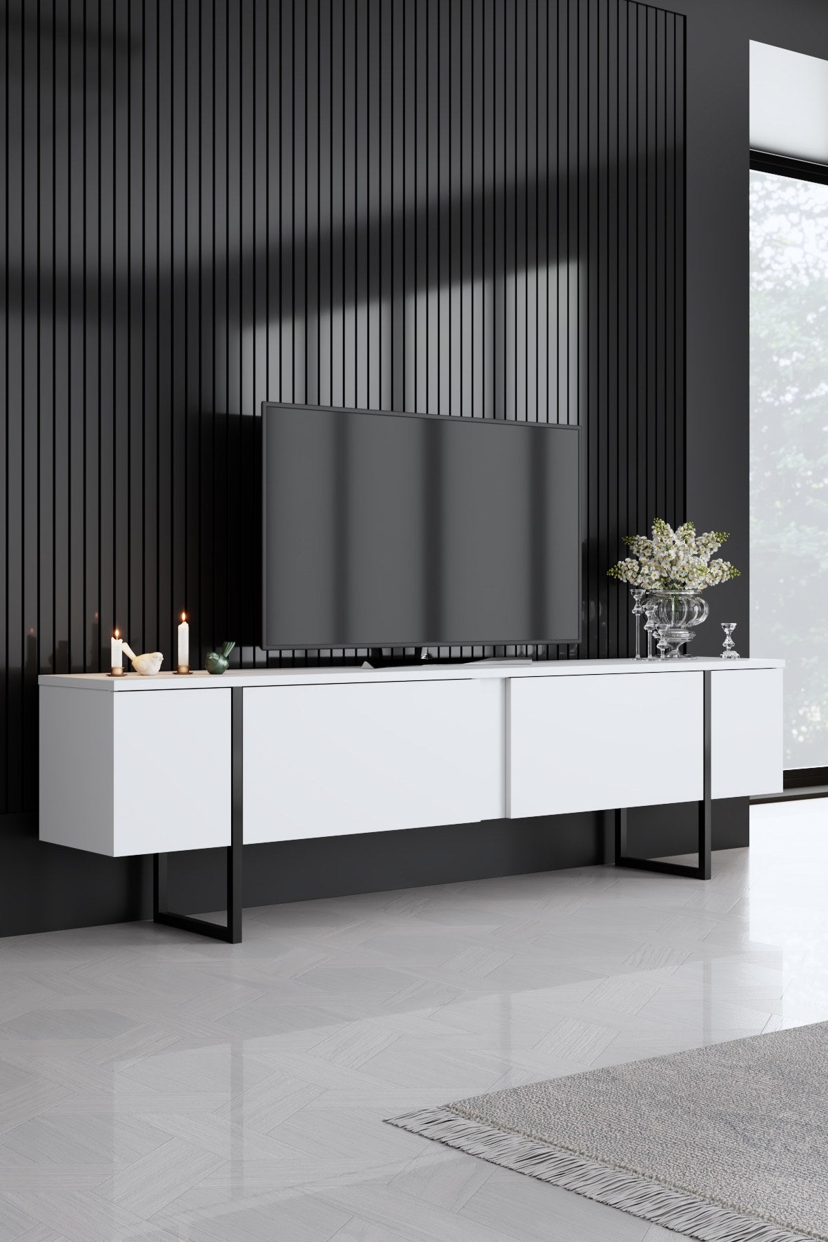 Meubelsets - Meubelset Wit Luxe - Salontafel + TV Meubel + Dressoir - Zwart Frame - Dimehouse