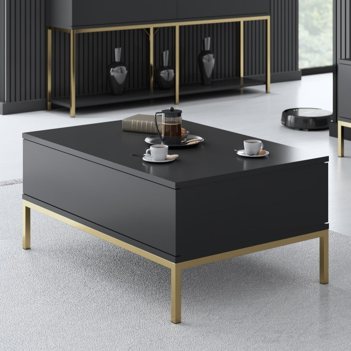 Salontafels - Rechthoekige Salontafel Antraciet Lord 90x60 - Gouden Frame - Dimehouse