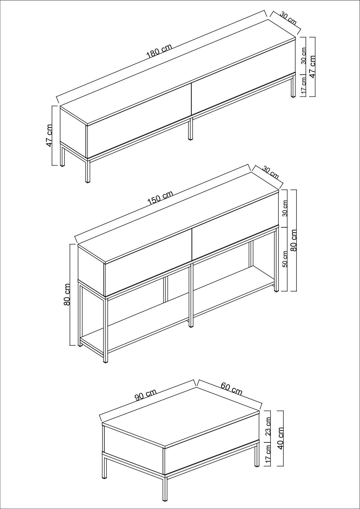Meubelsets - Meubelset Antraciet Lord - Salontafel + TV Meubel + Dressoir - Zwart Frame - Dimehouse