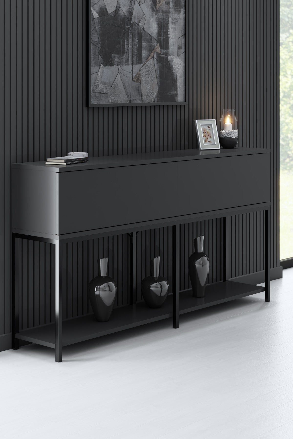 Meubelsets - Meubelset Antraciet Lord - Salontafel + TV Meubel + Dressoir - Zwart Frame - Dimehouse