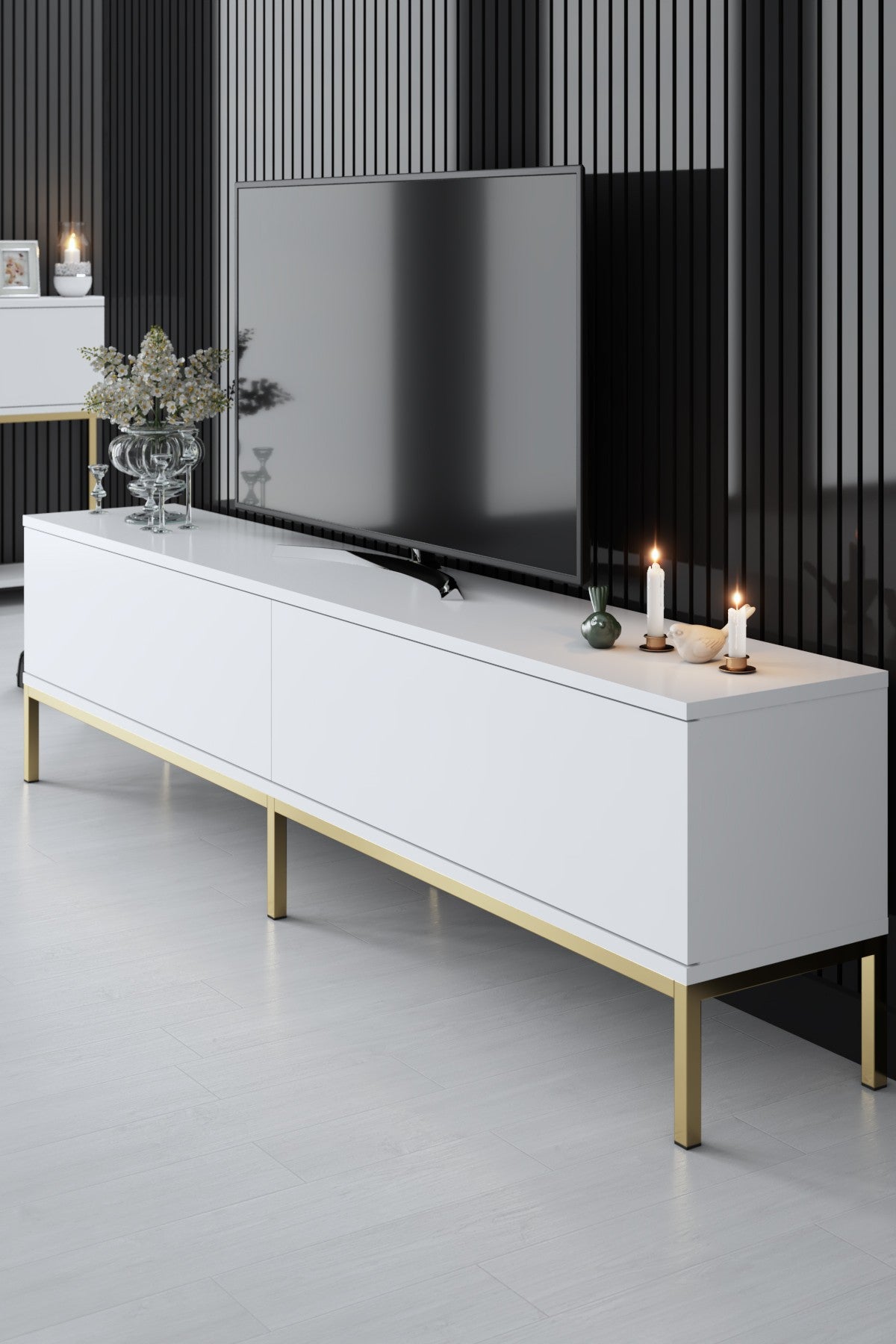 Meubelsets - Meubelset Wit Lord - Salontafel + TV Meubel + Dressoir - Gouden Frame - Dimehouse