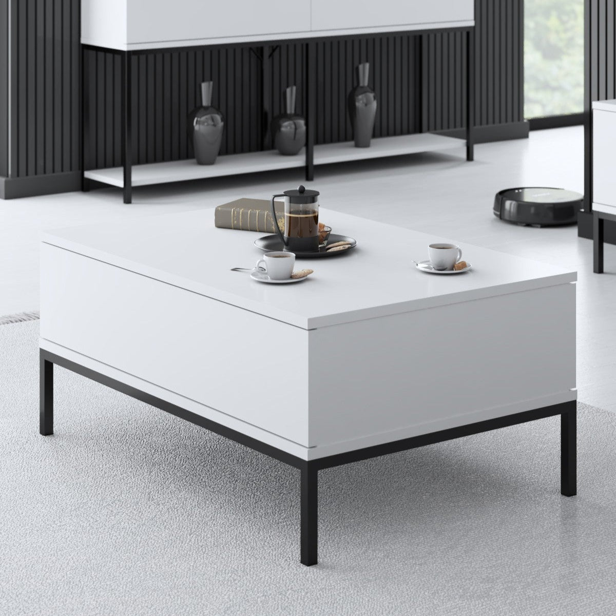 Salontafels - Rechthoekige Salontafel Wit Lord 90x60 - Zwart Frame - Dimehouse