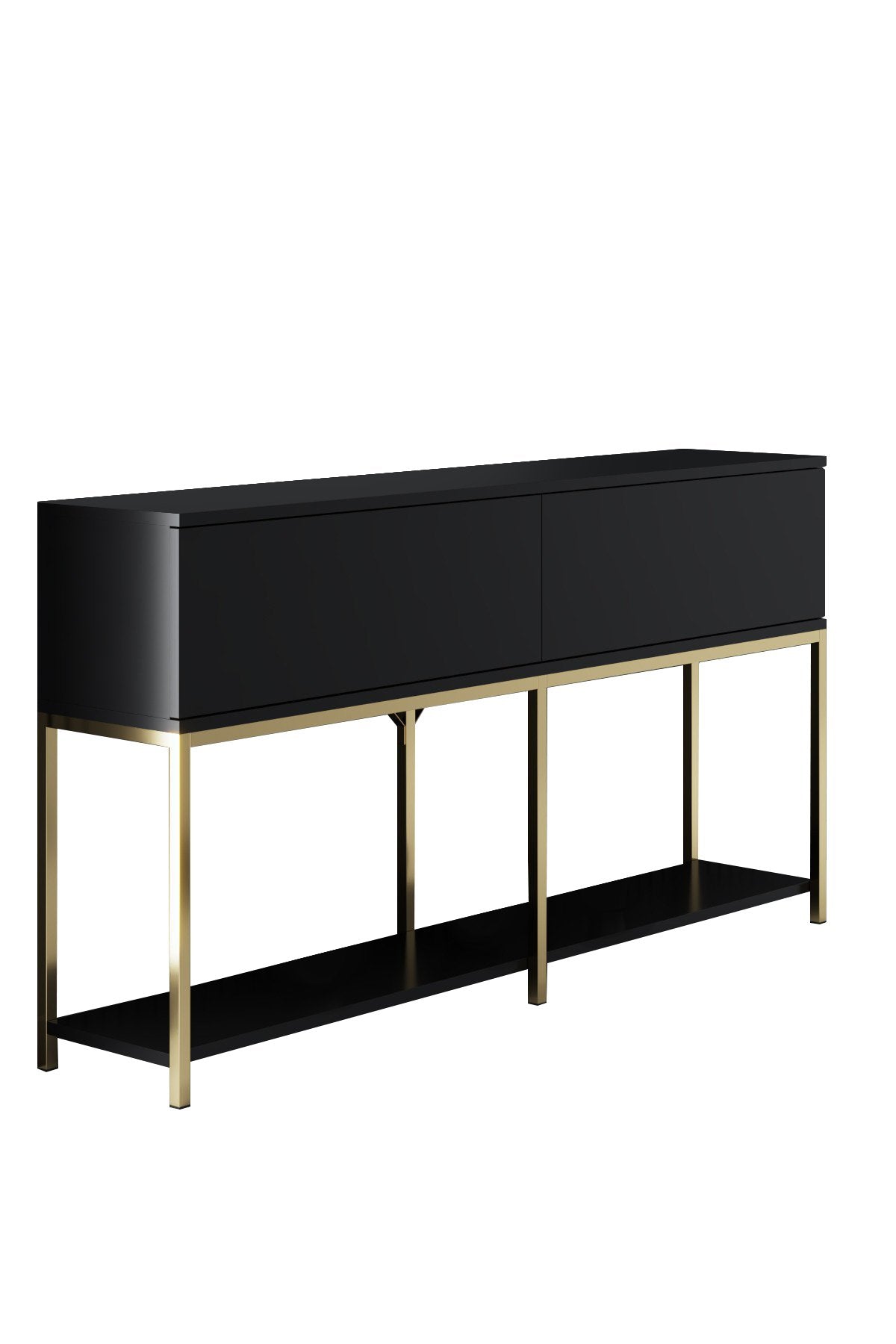 Dressoirs - Modern Dressoir Zwart Lord 150x30x80 - Gouden Frame - Twee Vakken - Dimehouse