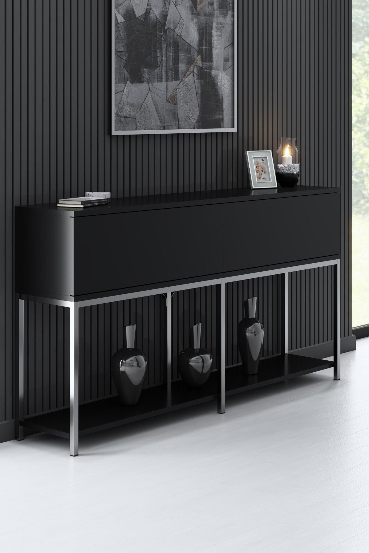 Meubelsets - Meubelset Zwart Lord - Salontafel + TV Meubel + Dressoir - Zilver Frame - Dimehouse