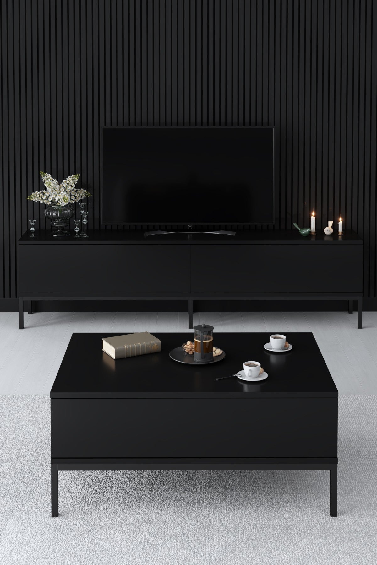 Meubelsets - Meubelset Zwart Lord - Salontafel + TV Meubel + Dressoir - Zwart Frame - Dimehouse