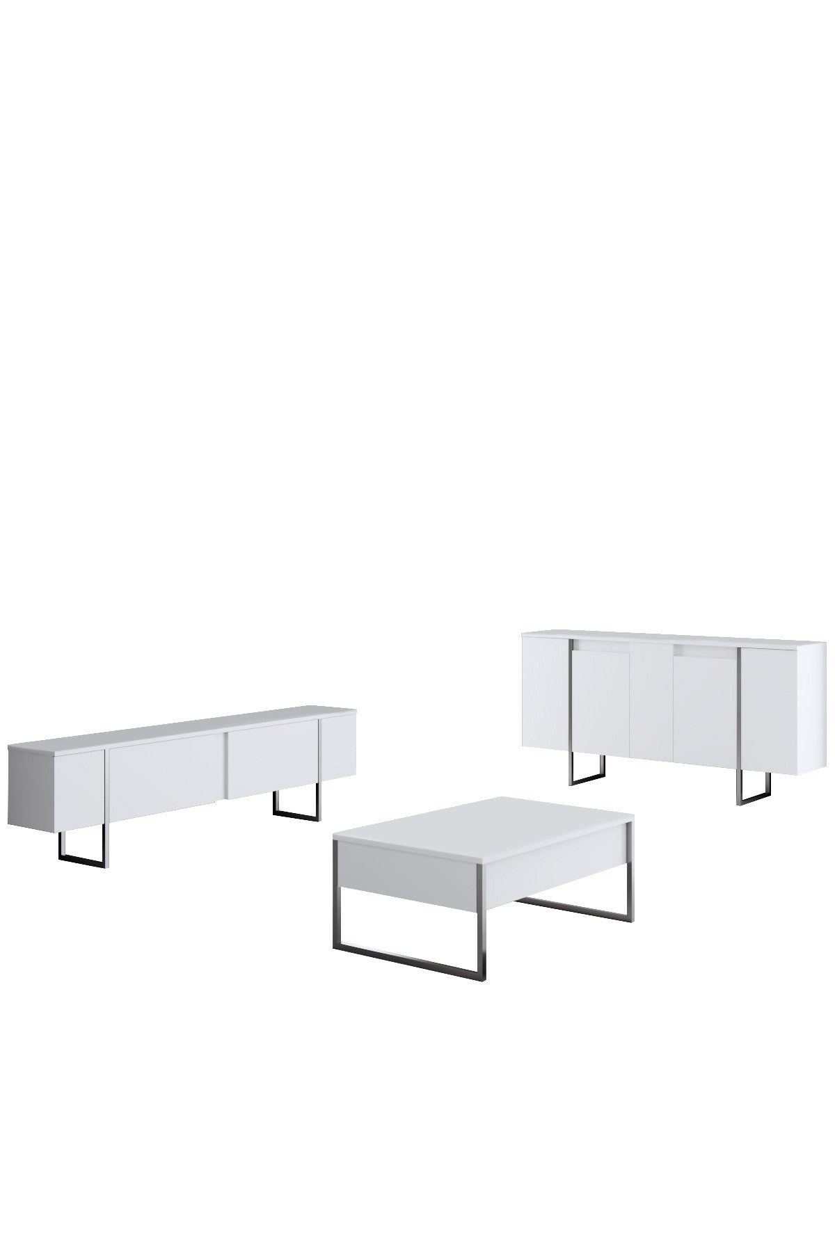 Meubelsets - Meubelset Wit Luxe - Salontafel + TV Meubel + Dressoir Luxe - Zilver Frame - Dimehouse