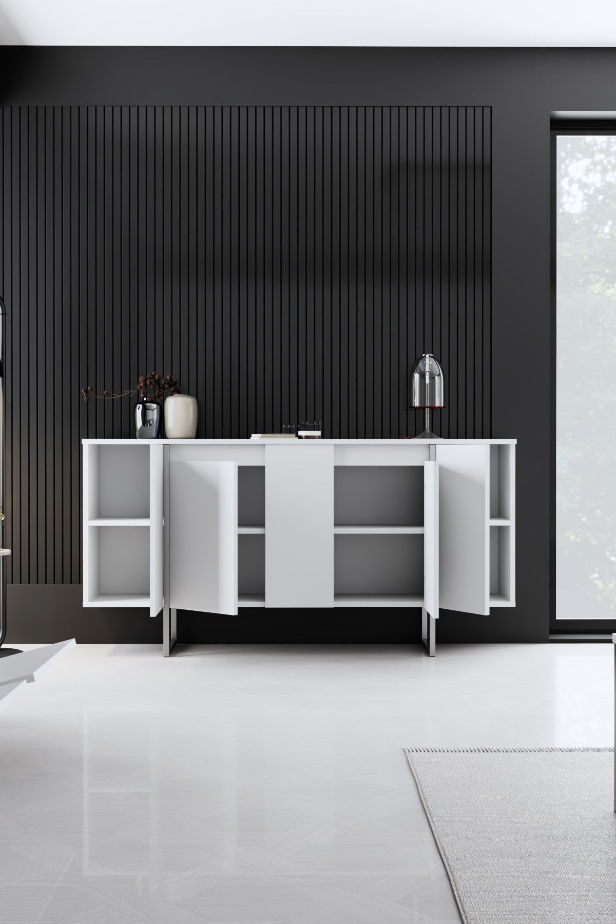 Dressoirs - Modern Dressoir Wit Luxe 160x80x35 - Zilver Frame - Dimehouse