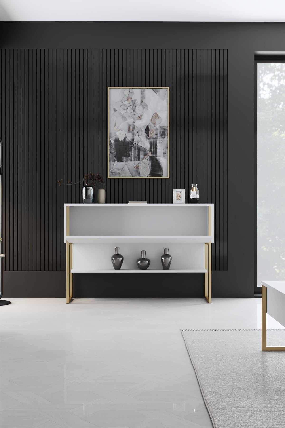 Dressoirs - Modern Dressoir Wit Luxe 120x80x30 - Gouden Frame - Eén Vak - Dimehouse